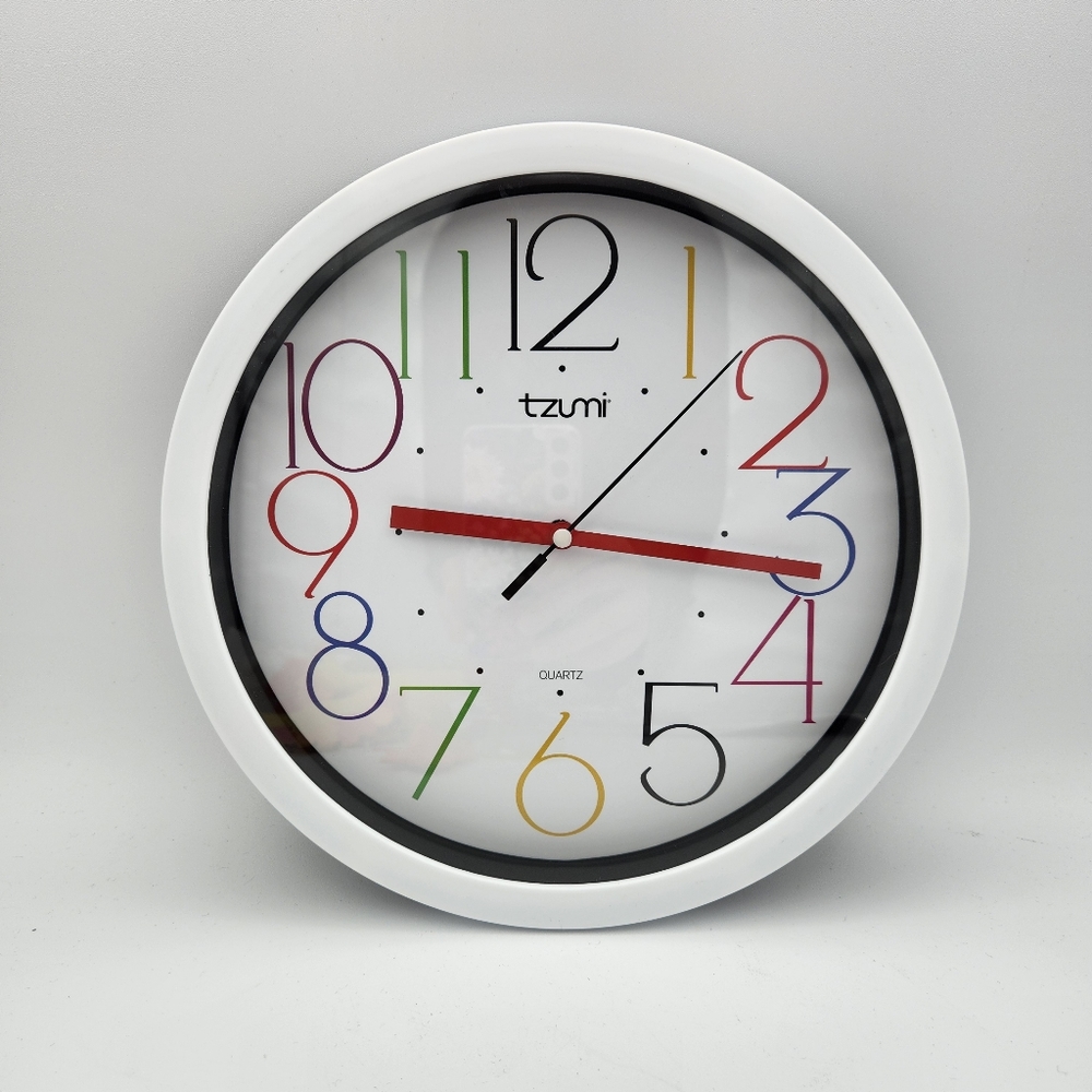 Vintage 90’s Tzumi Wall Clock 9.5 inch White & Multicolor